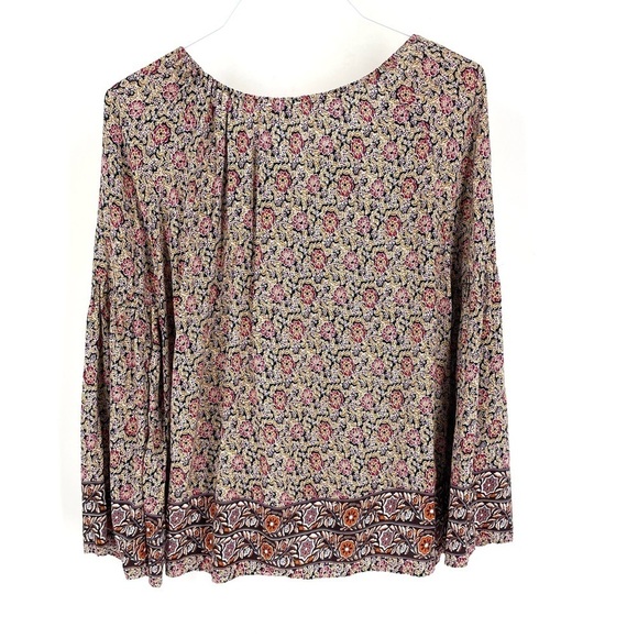Umgee Boho Peasant Floral Tassel Tie Floral Allover Wide Sleeve Flowy Blouse Top - Picture 5 of 7